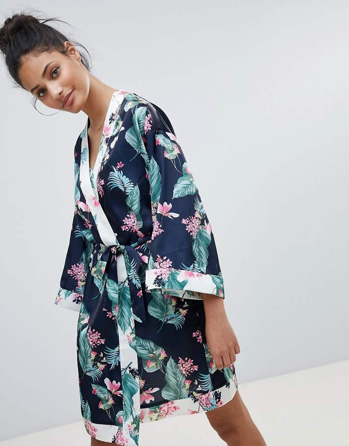 Tropical Leaf Print Robe