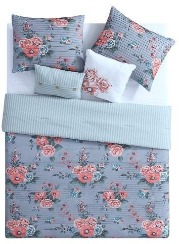 VCNY Gray/Pink Floral Katherine Reversible Comforter Set