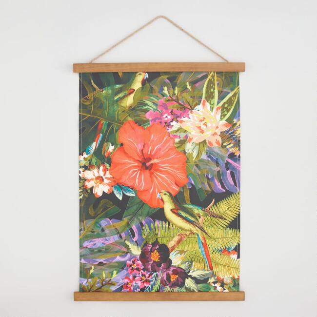 Tropical Jungle Canvas Tapestry with Wood Frame Wall Art
