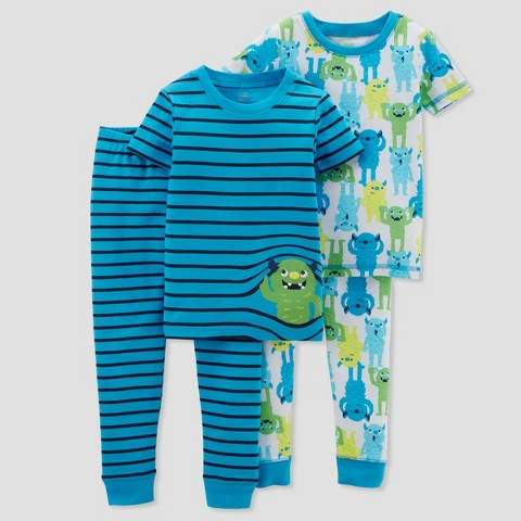 Just One You made by carter Toddler Boys' 4pc Cotton Monster Stripe Pajama Set - Just One You Made by Carter's® Teal