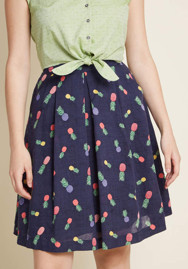 Upbeat and Empowered A-Line Skirt in Pineapples in 10 (UK) - Full Skirt Short Length by from ModCloth
