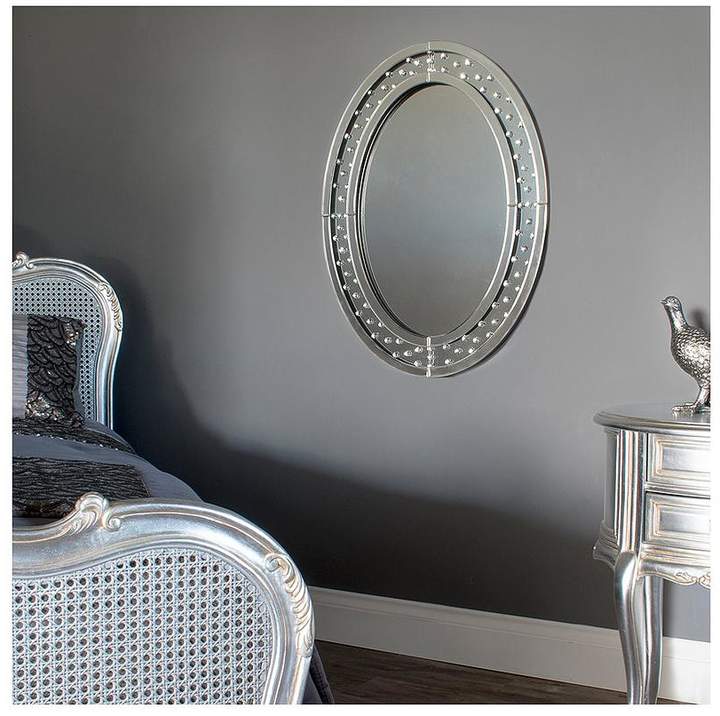 Primo Silver Oval Mirror With Diamonds