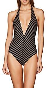 Women's Fair-Play Striped Halter One-Piece Swimsuit - Gray Str.