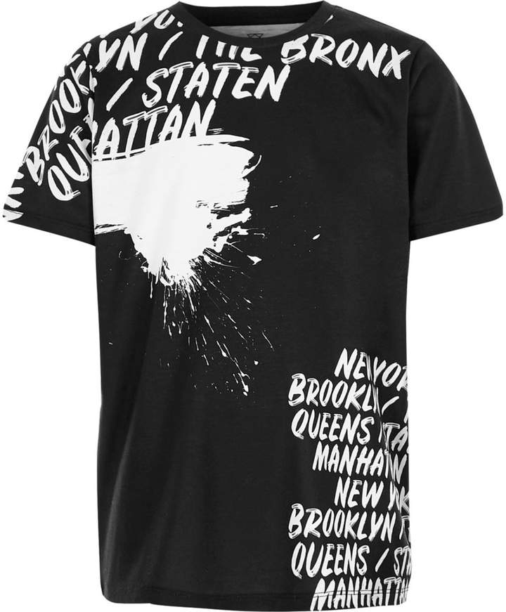 Boys Black 'New York' graffiti print T-shirt