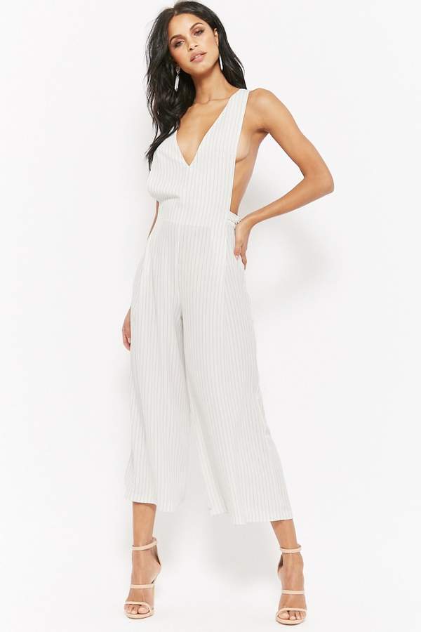Pinstriped Plunging Jumpsuit