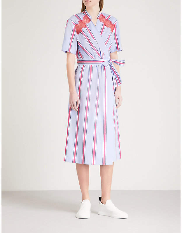 Striped cotton midi wrap dress