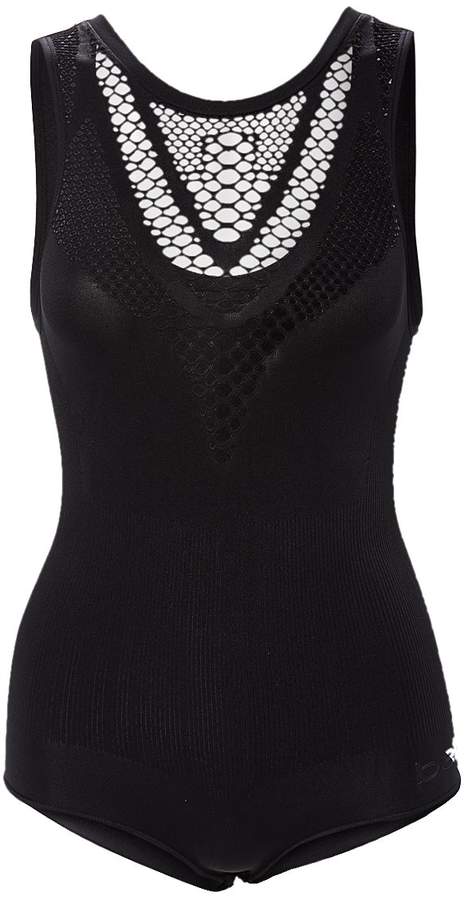 Black Mesh-Yolk Microfiber Shaping Bodysuit - Women & Plus