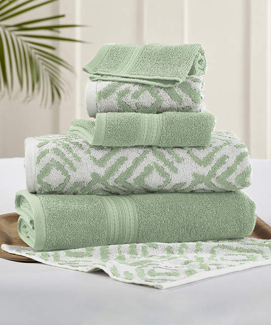 Sage Ikat Diamond & Solid Six-Piece Towel Set
