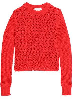 Crochet-Knit Cotton-Blend Sweater