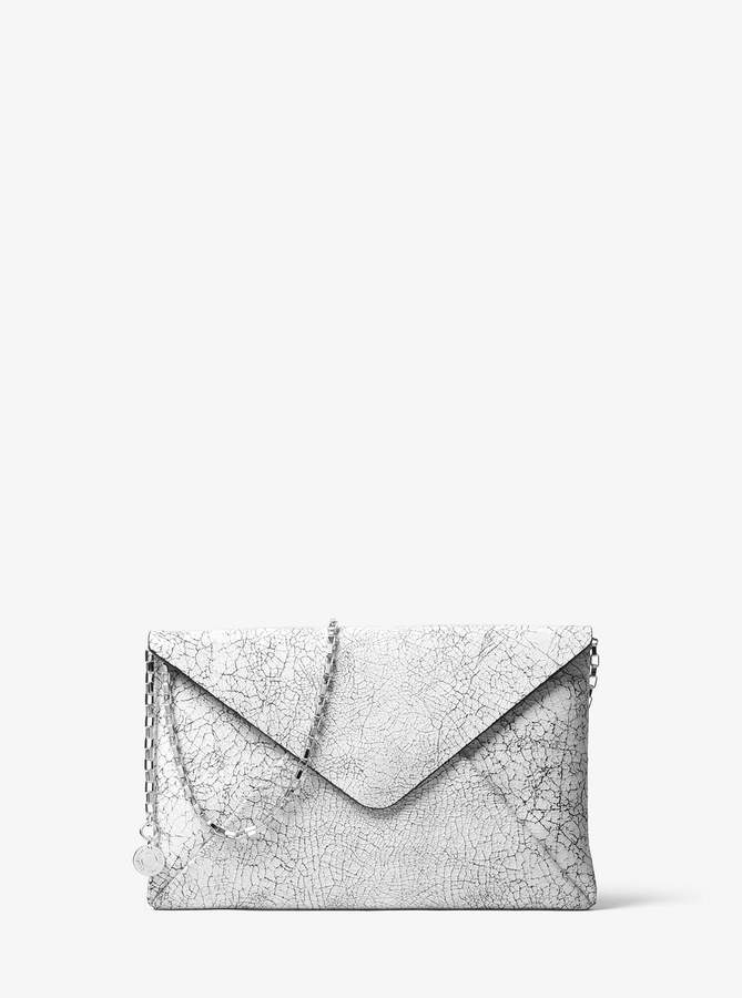 Michael Kors Crackled Leather Envelope Clutch - OPTIC WHITE - STYLE