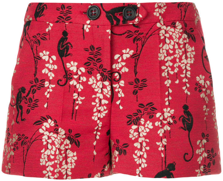 monkey and floral embroidered shorts