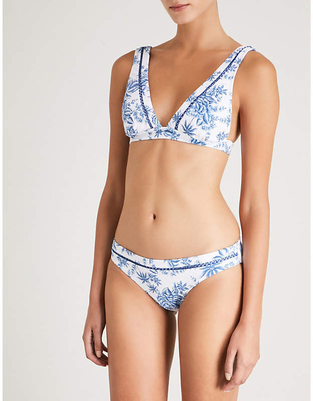 Lovebird floral-print bikini top