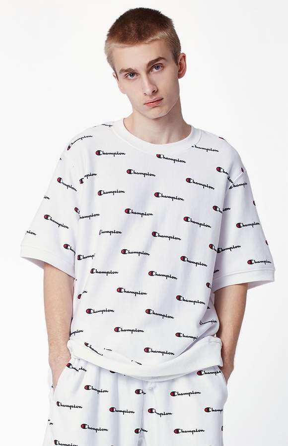 Reverse Weave All Over Print Short Sleeve Sweatshirt