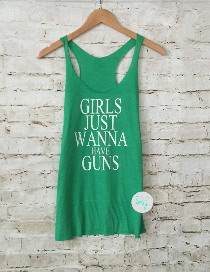 Etsy Eco Girls Just Wanna Have Guns Tank Top. Fitness. Eco Gym Tank. Gym Tank Top. Racerback Tank Top. W