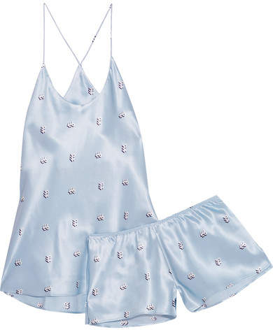 Olivia von Halle - Bella Printed Silk-satin Pajama Set - Sky blue
