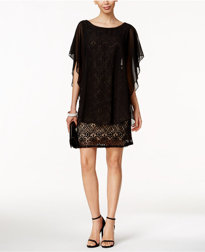 R and M Richards Petite Flutter-Overlay Lace Sheath Dress - ShopStyle