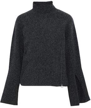 Zip-Embellished Mélange Wool-Blend Turtleneck Sweater