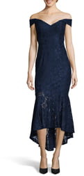 Xscape Evenings Off the Shoulder High/Low Hem Lace Cocktail Dress Xscape Evenings Off the Shoulder High/Low Hem Lace Cocktail Dress