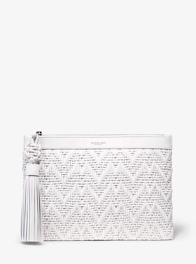 Michael Kors Loren Woven Leather Pouch - OPTIC WHITE - STYLE