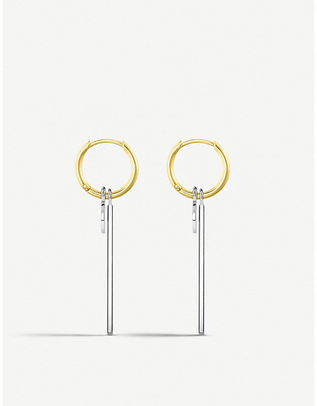 Bicolour sterling silver and 18ct yellow-gold bar hoop earrings