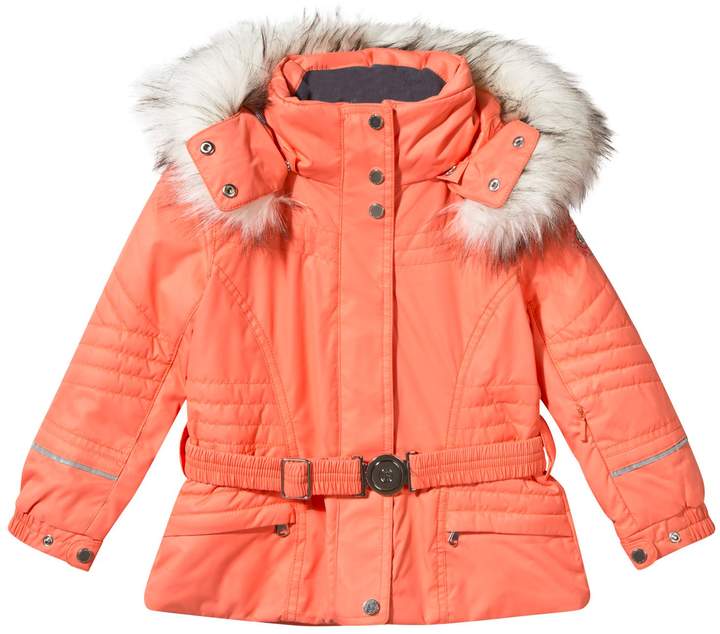 Poivre Blanc Orange Embroidered Fox Ski Jacket with Faux Fur Trim