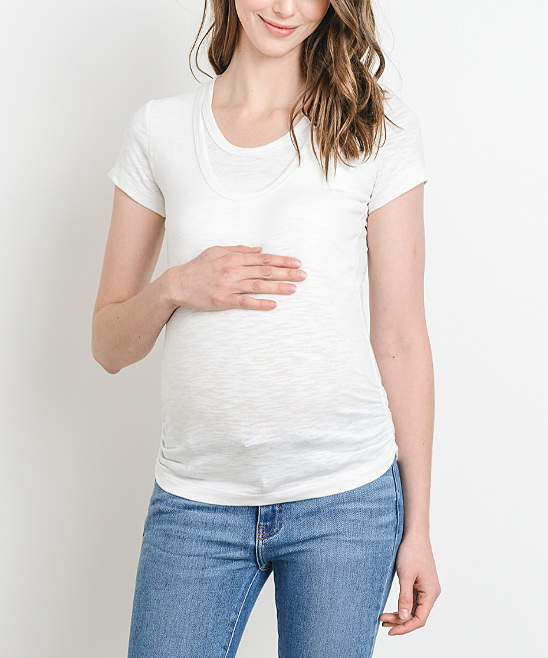 Ivory Ruched Maternity/Nursing Scoop Neck Top