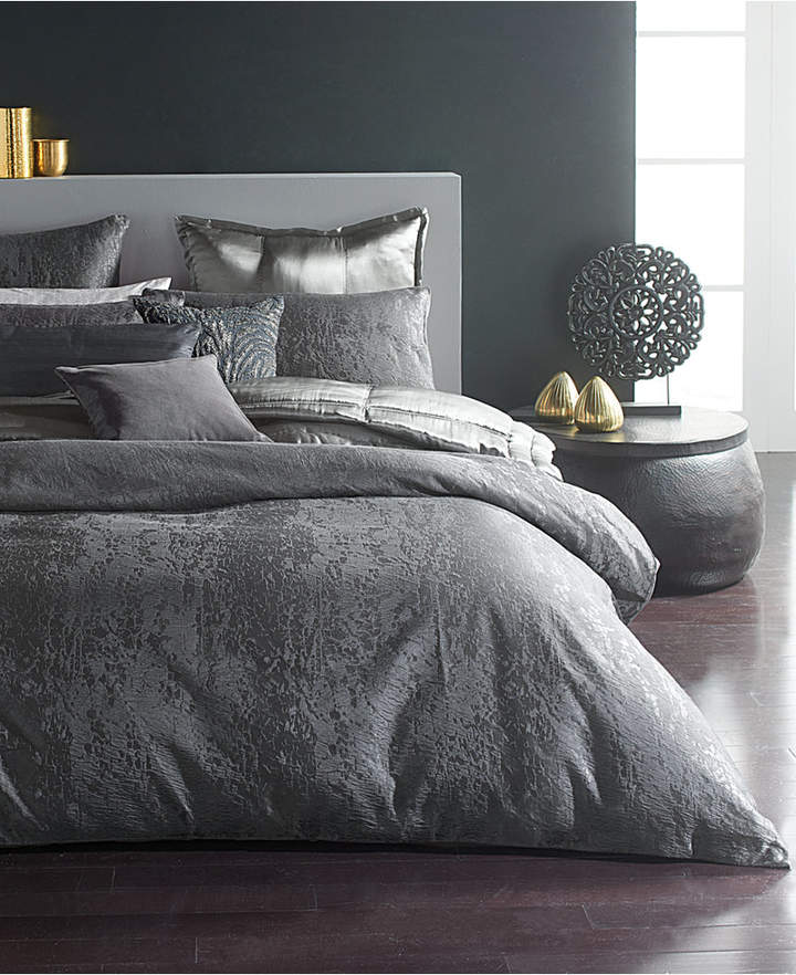 Home Moonscape Reversible Textured Jacquard Charcoal Full/Queen Duvet Cover Bedding