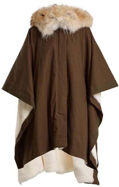YVES SALOMON ARMY Fur-lined hooded cotton-canvas cape