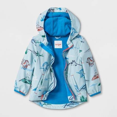 Toddler Boys' Dinosaur Hooded Softshell Jacket Aqua