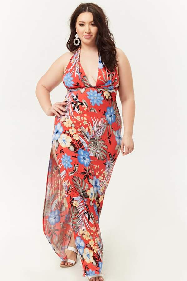 Plus Size Tropical Floral Maxi Dress