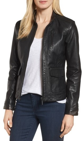 Women's Bernardo Kerwin Pocket Detail Leather Jacket