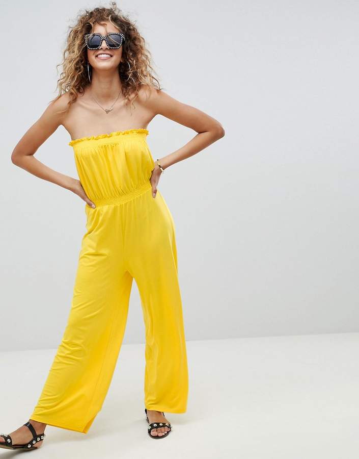 DESIGN bandeau jersey jumpsuit with wide leg
