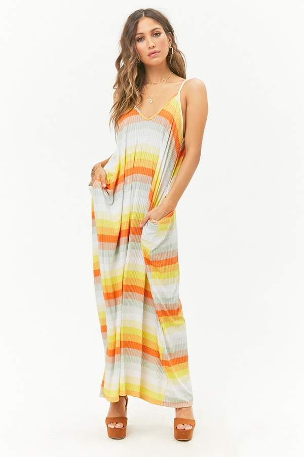 Ribbed Multicolor Striped Cami Maxi Dress