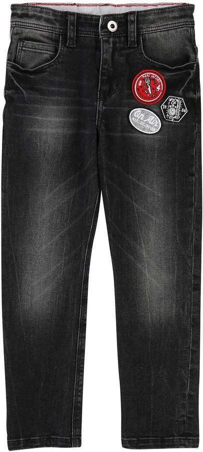 Faded Denim Trousers w/ Badges, Size 6-10