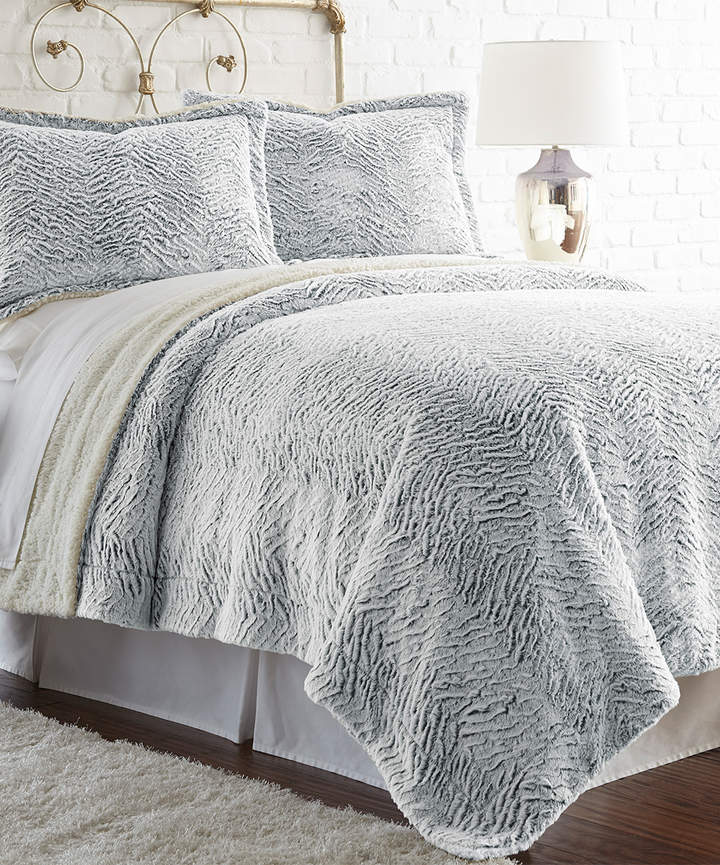 Gray Faux Fur & Sherpa Comforter Set