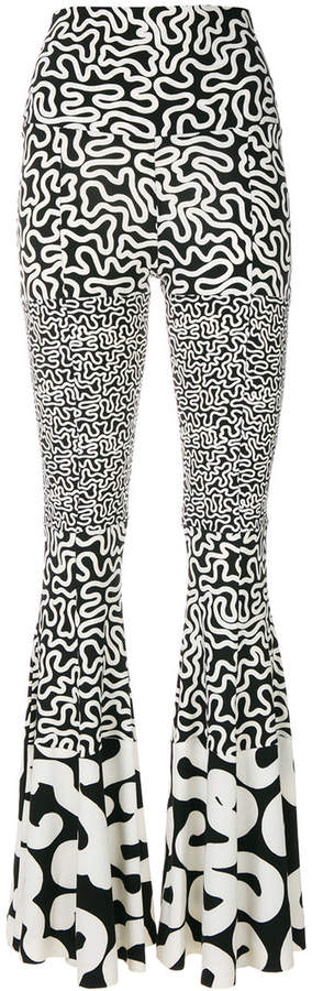 squiggle print flared trousers