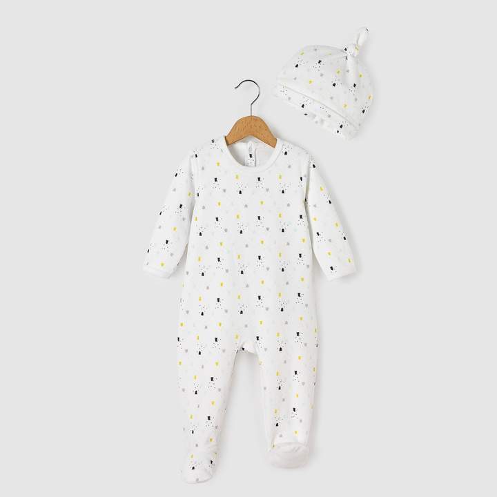 La Redoute Collections Velour Sleepsuit and Hat Birth-3 Years