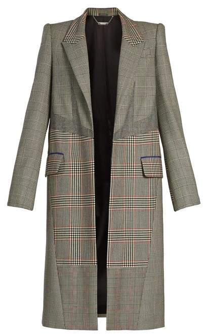 Prince of Wales-checked padded-shoulder wool coat