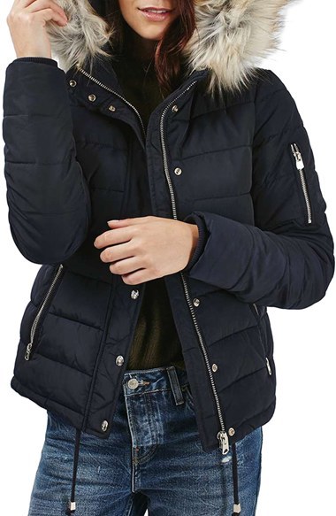 Women's Topshop Woody Faux Fur Hood Puffer Jacket