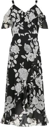wallis black floral print ruffle midi dress