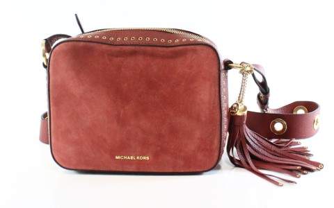 Michael Kors Brick Red Suede Large Brooklyn Cross Body Purse - REDS - STYLE