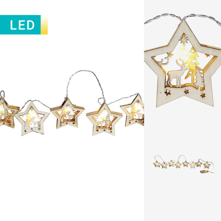 LED-Lichterkette mit Advents-Holzsternen