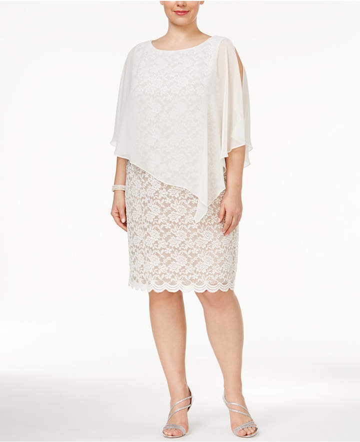 Size sheath gown with asymmetrical overlay top plus size