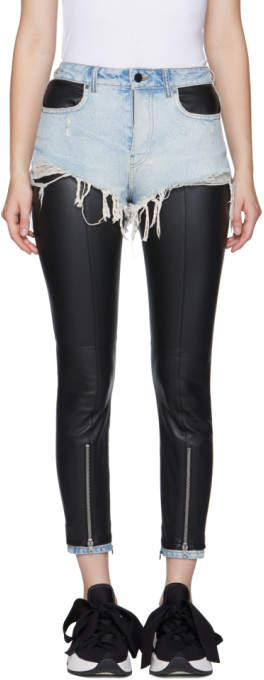 Black and Blue Leather Hybridmoto Pants
