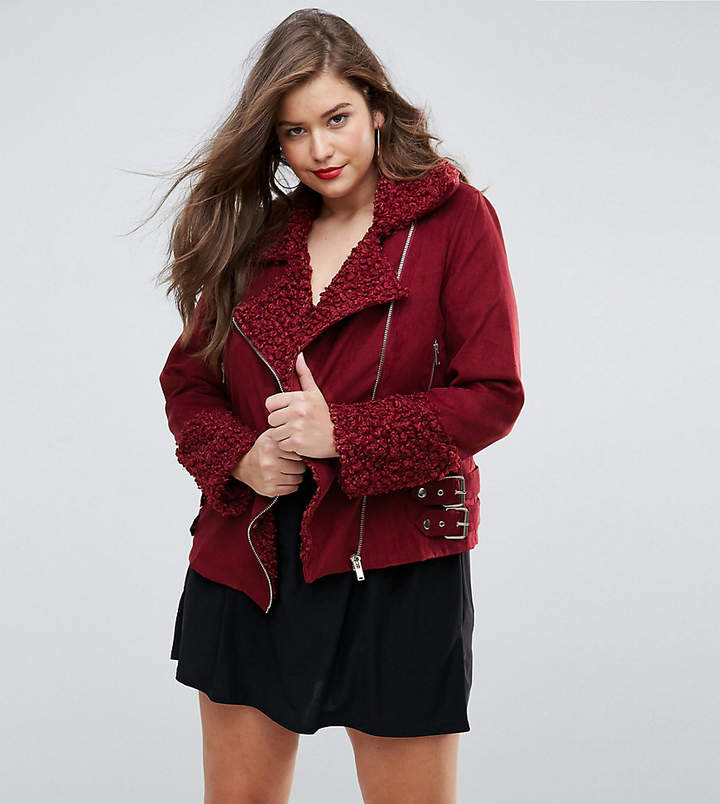 Missguided Plus – Pilotenjacke in Lammfelloptik