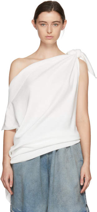 White Compact Shoulder Tie Top Sweater