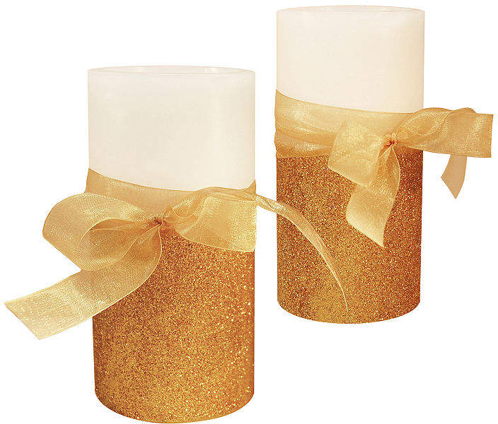Battery Operated LED Candles- Gold Bow (Set of 2)
