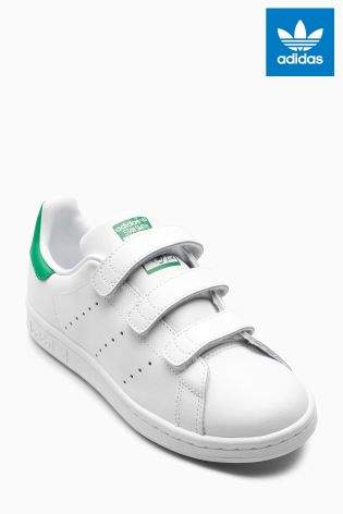 Boys adidas Originals White/Green Stan Smith Velcro - White