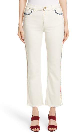 Embroidered Piping Crop Jeans