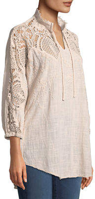 Jill Crochet-Sleeve Peasant Blouse